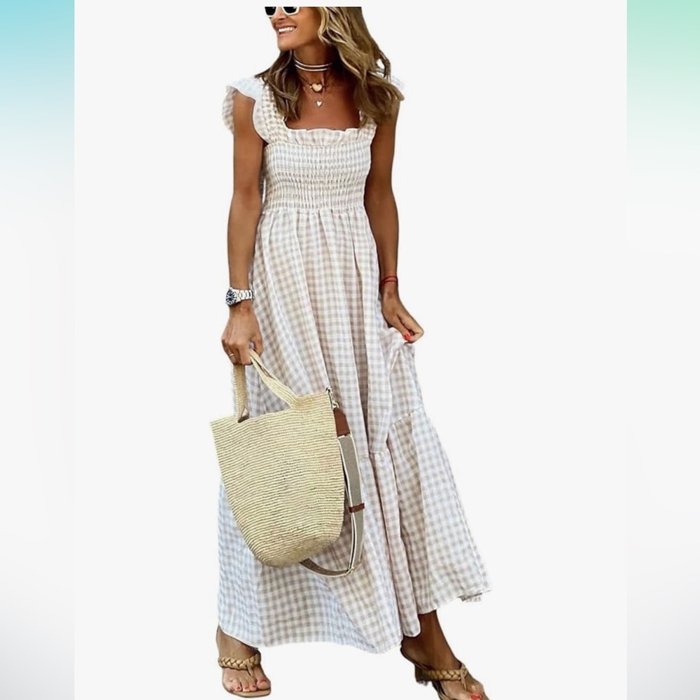 Beige Gingham Maxi Dress-New with tags!